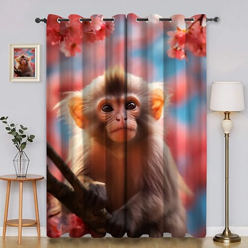 BSYYZQC Blumen Vorhang Verdunkelung, Ösenvorhang Makaken Verdunklungsvorhänge Geräuschreduzierend, Polyester Anti-Fade Gardinen für Schlafzimmer 2er Set 260x140cm (HxB) von BSYYZQC