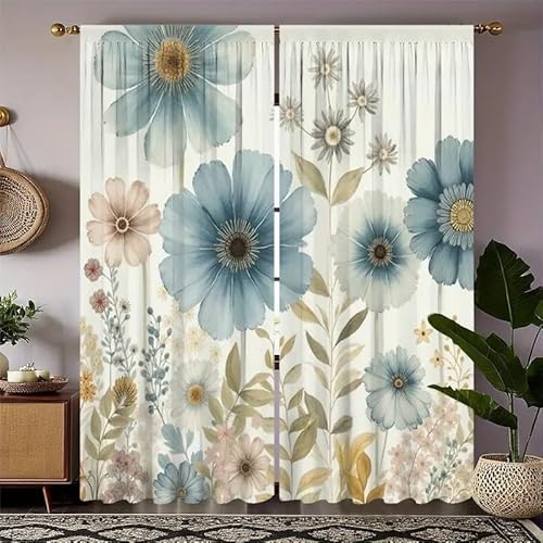BSYYZQC Blumen Vorhang Verdunkelung, Ösenvorhang Pastoralstil Verdunklungsvorhänge Geräuschreduzierend, Polyester Anti-Fade Gardinen für Schlafzimmer 2er Set 260x140cm (HxB) von BSYYZQC