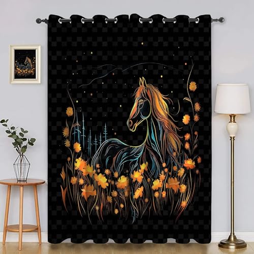 BSYYZQC Blumen Vorhang Verdunkelung, Ösenvorhang Pferd Verdunklungsvorhänge Geräuschreduzierend, Polyester Anti-Fade Gardinen für Schlafzimmer 2er Set 260x140cm (HxB) von BSYYZQC