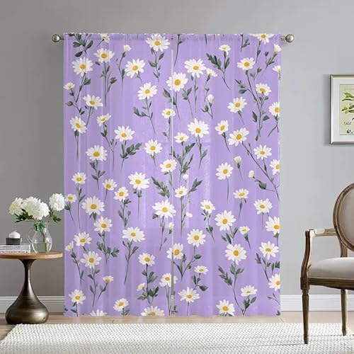 BSYYZQC Blumen Vorhang Verdunkelung, Ösenvorhang WeißE Blumen Verdunklungsvorhänge Geräuschreduzierend, Polyester Anti-Fade Gardinen für Schlafzimmer 2er Set 260x140cm (HxB) von BSYYZQC
