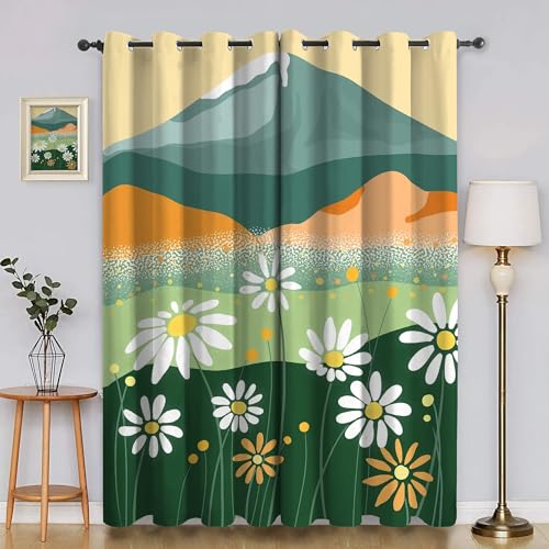 BSYYZQC Blumenbeet Gardinen, Verdunklungsvorhänge GäNseblüMchen Schallschutz Vorhang, Blickdicht Vorhänge mit Ösen, Vorhänge Wohnzimmer für Schlafzimmer Kinderzimmer 2er Set 175x140cm (HxB) von BSYYZQC