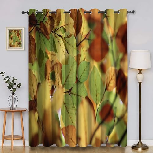 BSYYZQC Buche Vorhang Verdunkelung, Ösenvorhang Pflanzen Verdunklungsvorhänge Geräuschreduzierend, Polyester Anti-Fade Gardinen für Schlafzimmer 2er Set 260x140cm (HxB) von BSYYZQC