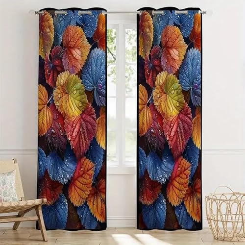 BSYYZQC Bunte BläTter Vorhang Verdunkelung, Ösenvorhang Anlage Verdunklungsvorhänge Geräuschreduzierend, Polyester Anti-Fade Gardinen für Schlafzimmer 2er Set 260x140cm (HxB) von BSYYZQC