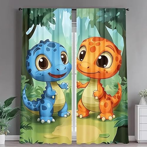 BSYYZQC Cartoon-Dinosaurier Vorhang Verdunkelung, Ösenvorhang Wald Verdunklungsvorhänge Geräuschreduzierend, Polyester Anti-Fade Gardinen für Schlafzimmer 2er Set 260x140cm (HxB) von BSYYZQC