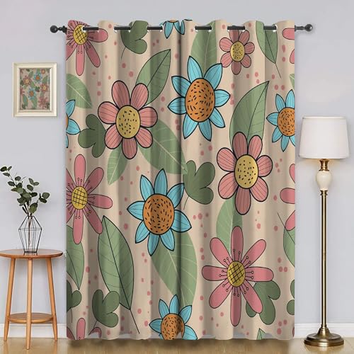 BSYYZQC Cartoon Verdunkelungsvorhang, Vorhang Blickdicht Blumen Vorhänge mit Ösen, Gardinen Verdunklungsvorhänge für Wohnzimmer Schlafzimmer Kinderzimmer 2er Set 145x140cm (HxB) von BSYYZQC