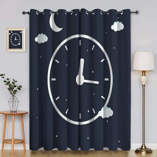 BSYYZQC Cartoon Verdunkelungsvorhang, Vorhang Blickdicht Uhr Vorhänge mit Ösen, Gardinen Verdunklungsvorhänge für Wohnzimmer Schlafzimmer Kinderzimmer 2er Set 145x140cm (HxB) von BSYYZQC
