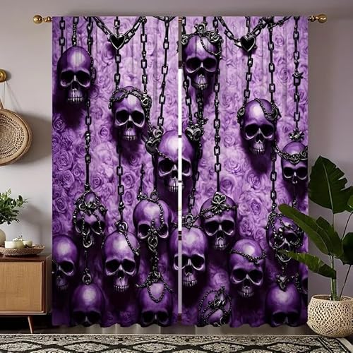 BSYYZQC Dunkel Vorhang Verdunkelung, Ösenvorhang Skeleton Verdunklungsvorhänge Geräuschreduzierend, Polyester Anti-Fade Gardinen für Schlafzimmer 2er Set 260x140cm (HxB) von BSYYZQC