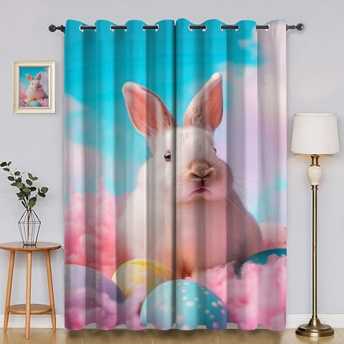 BSYYZQC Ei Verdunkelungsvorhang, Vorhang Blickdicht Kaninchen Vorhänge mit Ösen, Gardinen Verdunklungsvorhänge für Wohnzimmer Schlafzimmer Kinderzimmer 2er Set 145x140cm (HxB) von BSYYZQC