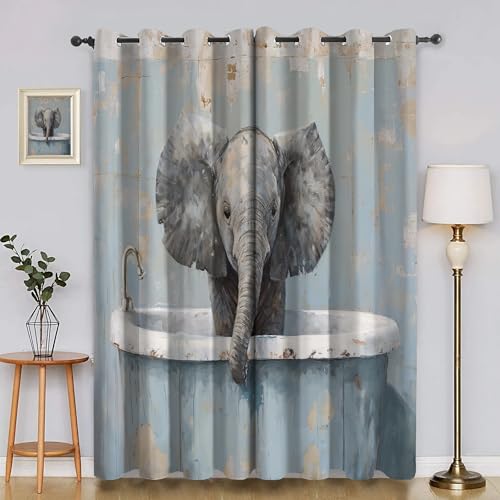 BSYYZQC Elefant Gardinen, Verdunklungsvorhänge Retro Schallschutz Vorhang, Blickdicht Vorhänge mit Ösen, Vorhänge Wohnzimmer für Schlafzimmer Kinderzimmer 2er Set 175x140cm (HxB) von BSYYZQC