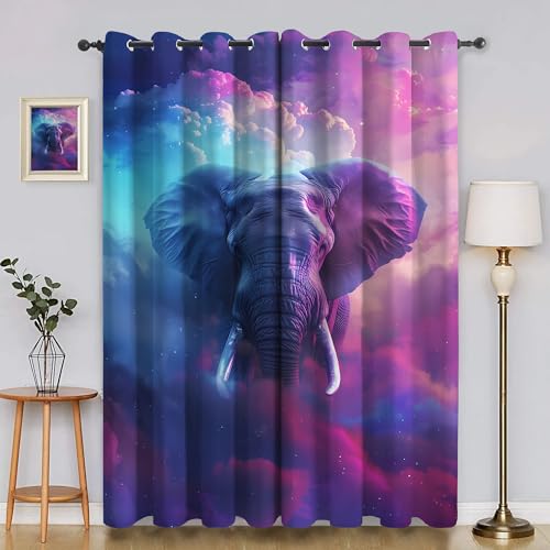 BSYYZQC Elefant Vorhänge, Fenstergardinen Wolken Outdoor Vorhang Wetterfest mit ösen, für Kinderschlafzimmerbadezimmerküchentür-Heimdekor 2er Set 245x140cm (HxB) von BSYYZQC