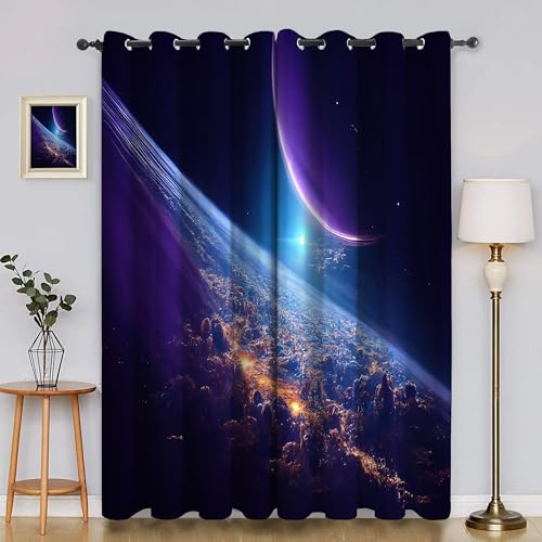 BSYYZQC Erde Verdunkelungsvorhang, Vorhang Blickdicht Planet Vorhänge mit Ösen, Gardinen Verdunklungsvorhänge für Wohnzimmer Schlafzimmer Kinderzimmer 2er Set 145x140cm (HxB) von BSYYZQC