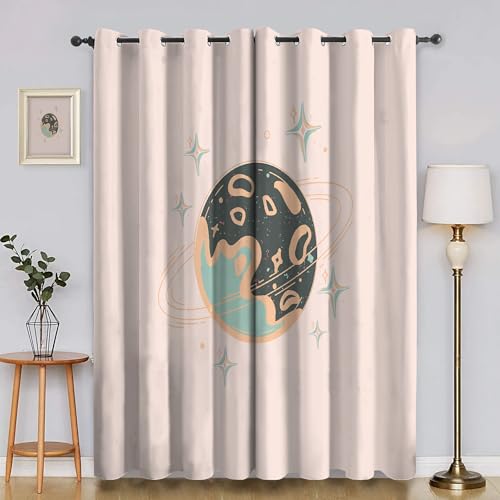 BSYYZQC Erde Verdunkelungsvorhang, Vorhang Blickdicht Sterne Vorhänge mit Ösen, Gardinen Verdunklungsvorhänge für Wohnzimmer Schlafzimmer Kinderzimmer 2er Set 145x140cm (HxB) von BSYYZQC