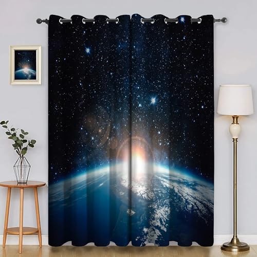 BSYYZQC Erde Vorhang Verdunkelung, Ösenvorhang Galaxis Verdunklungsvorhänge Geräuschreduzierend, Polyester Anti-Fade Gardinen für Schlafzimmer 2er Set 260x140cm (HxB) von BSYYZQC