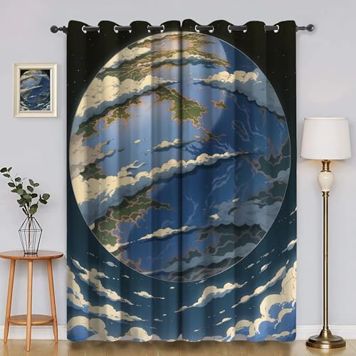 BSYYZQC Erde Vorhang Verdunkelung, Ösenvorhang Wolken Verdunklungsvorhänge Geräuschreduzierend, Polyester Anti-Fade Gardinen für Schlafzimmer 2er Set 260x140cm (HxB) von BSYYZQC