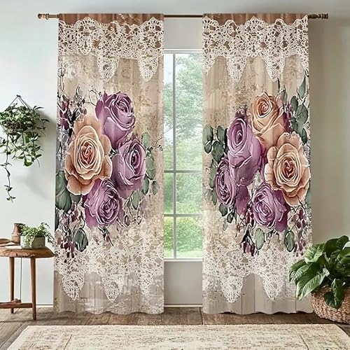BSYYZQC Ethnischer Stil Vorhang Verdunkelung, Ösenvorhang Blumen Verdunklungsvorhänge Geräuschreduzierend, Polyester Anti-Fade Gardinen für Schlafzimmer 2er Set 260x140cm (HxB) von BSYYZQC