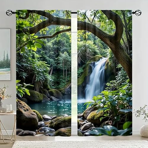 BSYYZQC Fallen Verdunkelungsvorhang, Vorhang Blickdicht Wald Vorhänge mit Ösen, Gardinen Verdunklungsvorhänge für Wohnzimmer Schlafzimmer Kinderzimmer 2er Set 145x140cm (HxB) von BSYYZQC