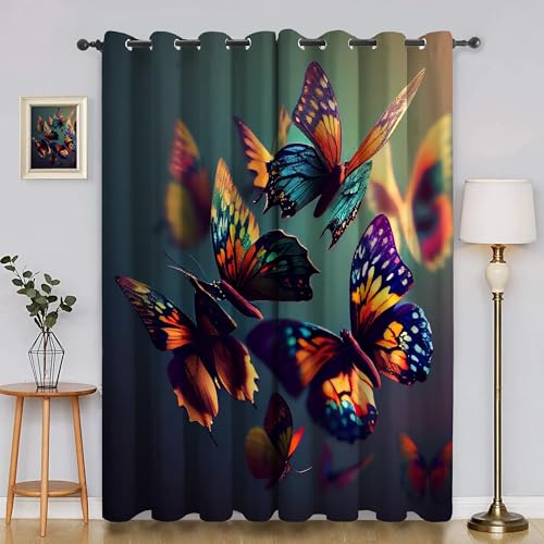 BSYYZQC Farbe Vorhänge, Fenstergardinen Schmetterling Outdoor Vorhang Wetterfest mit ösen, für Kinderschlafzimmerbadezimmerküchentür-Heimdekor 2er Set 245x140cm (HxB) von BSYYZQC