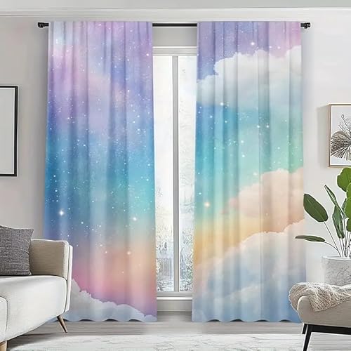 BSYYZQC Farbverlauf Vorhang Verdunkelung, Ösenvorhang Wolken Verdunklungsvorhänge Geräuschreduzierend, Polyester Anti-Fade Gardinen für Schlafzimmer 2er Set 260x140cm (HxB) von BSYYZQC