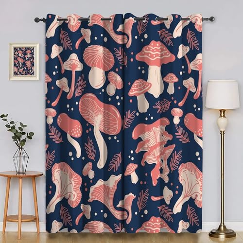 BSYYZQC Filialen Verdunkelungsvorhang, Vorhang Blickdicht Pilz Vorhänge mit Ösen, Gardinen Verdunklungsvorhänge für Wohnzimmer Schlafzimmer Kinderzimmer 2er Set 145x140cm (HxB) von BSYYZQC