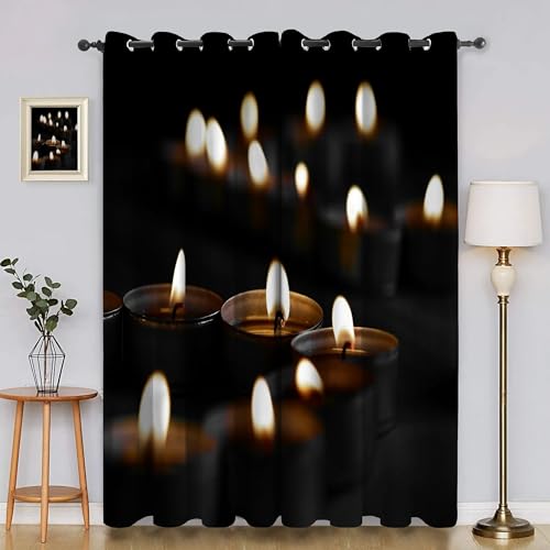 BSYYZQC Flammen Gardinen, Verdunklungsvorhänge Kerze Schallschutz Vorhang, Blickdicht Vorhänge mit Ösen, Vorhänge Wohnzimmer für Schlafzimmer Kinderzimmer 2er Set 175x140cm (HxB) von BSYYZQC