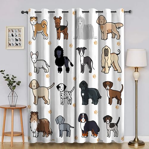 BSYYZQC Fleckiger Hund Verdunkelungsvorhang, Vorhang Blickdicht Dackel Vorhänge mit Ösen, Gardinen Verdunklungsvorhänge für Wohnzimmer Schlafzimmer Kinderzimmer 2er Set 145x140cm (HxB) von BSYYZQC