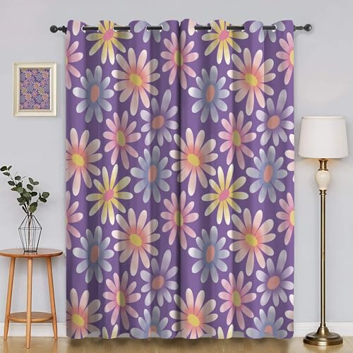 BSYYZQC GäNseblüMchen Blackout Vorhang, Vorhänge Blickdicht Kleine Blumen Gardinen mit ösen, Gegen Kälte Super Weich Schallschutz Vorhang für Schlafzimmer 2er Set 220x140cm (HxB) von BSYYZQC