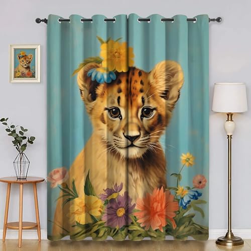BSYYZQC GäNseblüMchen Blackout Vorhang, Vorhänge Blickdicht LöWe Gardinen mit ösen, Gegen Kälte Super Weich Schallschutz Vorhang für Schlafzimmer 2er Set 220x140cm (HxB) von BSYYZQC