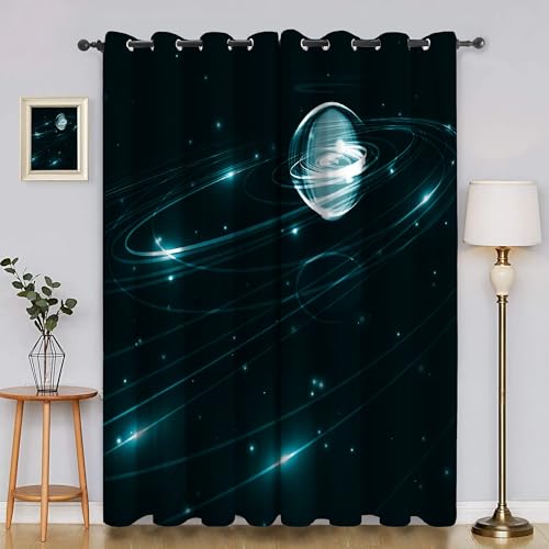 BSYYZQC Galaxis Vorhang Verdunkelung, Ösenvorhang Planet Verdunklungsvorhänge Geräuschreduzierend, Polyester Anti-Fade Gardinen für Schlafzimmer 2er Set 260x140cm (HxB) von BSYYZQC