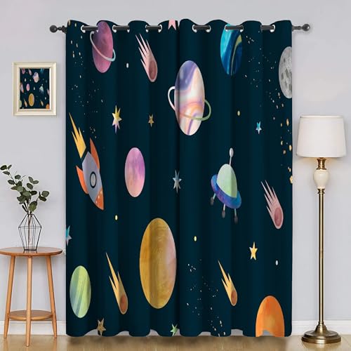 BSYYZQC Galaxis Vorhang Verdunkelung, Ösenvorhang Raumschiff Verdunklungsvorhänge Geräuschreduzierend, Polyester Anti-Fade Gardinen für Schlafzimmer 2er Set 260x140cm (HxB) von BSYYZQC