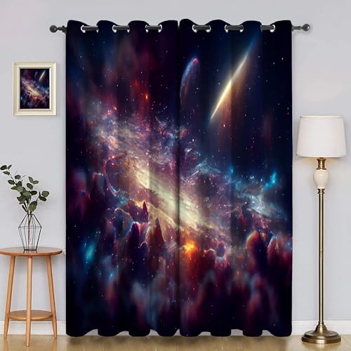 BSYYZQC Galaxis Vorhang Verdunkelung, Ösenvorhang Sternenhimmel Verdunklungsvorhänge Geräuschreduzierend, Polyester Anti-Fade Gardinen für Schlafzimmer 2er Set 260x140cm (HxB) von BSYYZQC