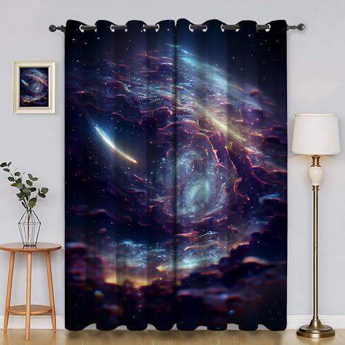 BSYYZQC Galaxis Vorhang Verdunkelung, Ösenvorhang Traum Verdunklungsvorhänge Geräuschreduzierend, Polyester Anti-Fade Gardinen für Schlafzimmer 2er Set 260x140cm (HxB) von BSYYZQC