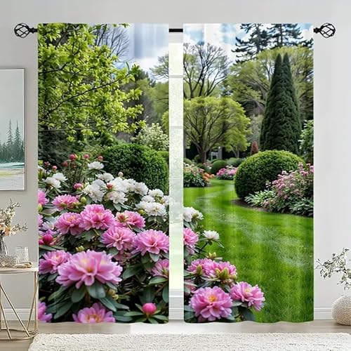 BSYYZQC Garten Verdunkelungsvorhang, Vorhang Blickdicht Azalee Vorhänge mit Ösen, Gardinen Verdunklungsvorhänge für Wohnzimmer Schlafzimmer Kinderzimmer 2er Set 145x140cm (HxB) von BSYYZQC