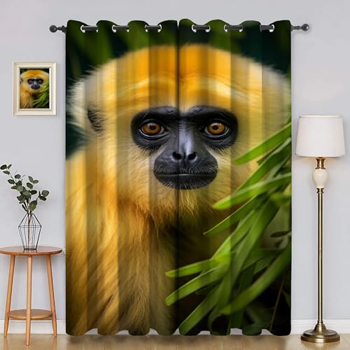 BSYYZQC Goldener AFFE Vorhang Verdunkelung, Ösenvorhang BläTter Verdunklungsvorhänge Geräuschreduzierend, Polyester Anti-Fade Gardinen für Schlafzimmer 2er Set 260x140cm (HxB) von BSYYZQC