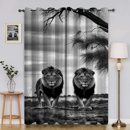 BSYYZQC Grau Vorhänge, Fenstergardinen LöWe Outdoor Vorhang Wetterfest mit ösen, für Kinderschlafzimmerbadezimmerküchentür-Heimdekor 2er Set 245x140cm (HxB) von BSYYZQC