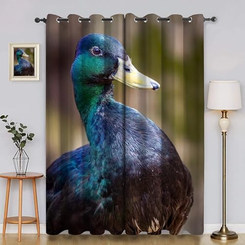 BSYYZQC GrüNkopfente Gardinen, Verdunklungsvorhänge GeflüGel Schallschutz Vorhang, Blickdicht Vorhänge mit Ösen, Vorhänge Wohnzimmer für Schlafzimmer Kinderzimmer 2er Set 175x140cm (HxB) von BSYYZQC