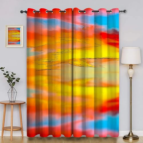 BSYYZQC Himmel Gardinen, Verdunklungsvorhänge Sonnenuntergang Schallschutz Vorhang, Blickdicht Vorhänge mit Ösen, Vorhänge Wohnzimmer für Schlafzimmer Kinderzimmer 2er Set 175x140cm (HxB) von BSYYZQC