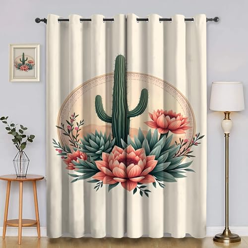 BSYYZQC Kaktus Verdunkelungsvorhang, Vorhang Blickdicht Lotus Vorhänge mit Ösen, Gardinen Verdunklungsvorhänge für Wohnzimmer Schlafzimmer Kinderzimmer 2er Set 145x140cm (HxB) von BSYYZQC