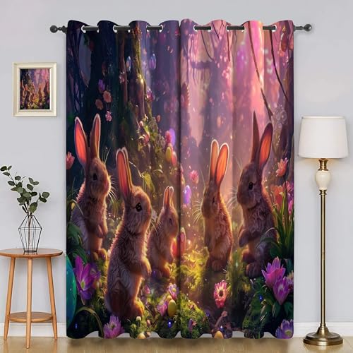 BSYYZQC Kaninchen Vorhang Verdunkelung, Ösenvorhang Garten Verdunklungsvorhänge Geräuschreduzierend, Polyester Anti-Fade Gardinen für Schlafzimmer 2er Set 260x140cm (HxB) von BSYYZQC