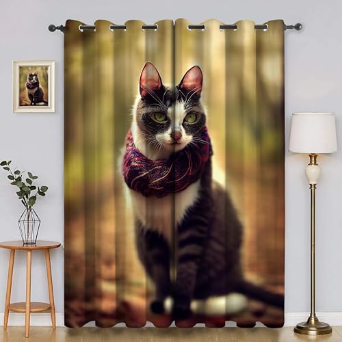 BSYYZQC Katze Verdunkelungsvorhang, Vorhang Blickdicht Ahornwald Vorhänge mit Ösen, Gardinen Verdunklungsvorhänge für Wohnzimmer Schlafzimmer Kinderzimmer 2er Set 145x140cm (HxB) von BSYYZQC