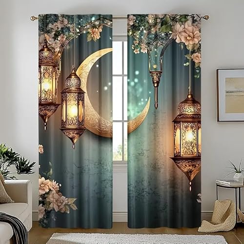 BSYYZQC KirschblüTen Vorhang Verdunkelung, Ösenvorhang Mond Verdunklungsvorhänge Geräuschreduzierend, Polyester Anti-Fade Gardinen für Schlafzimmer 2er Set 260x140cm (HxB) von BSYYZQC