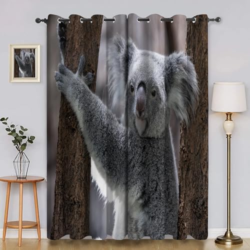 BSYYZQC Koala Vorhänge, Fenstergardinen GroßEr Baum Outdoor Vorhang Wetterfest mit ösen, für Kinderschlafzimmerbadezimmerküchentür-Heimdekor 2er Set 245x140cm (HxB) von BSYYZQC