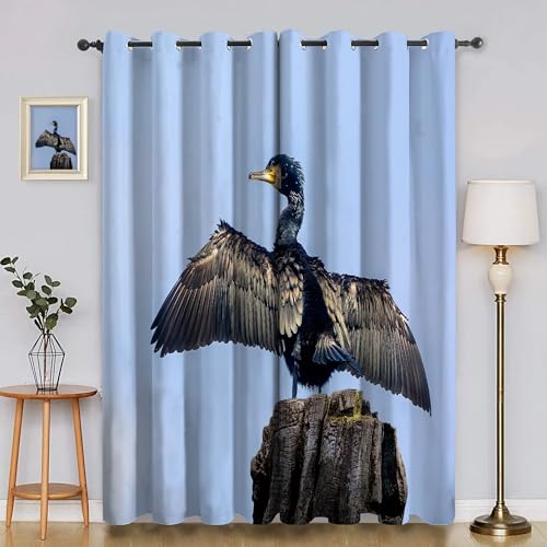 BSYYZQC Kormoran Verdunkelungsvorhang, Vorhang Blickdicht BaumstüMpfe Vorhänge mit Ösen, Gardinen Verdunklungsvorhänge für Wohnzimmer Schlafzimmer Kinderzimmer 2er Set 145x140cm (HxB) von BSYYZQC