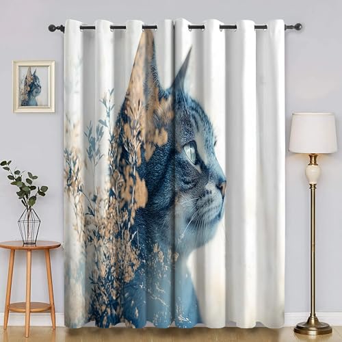 BSYYZQC Kurzhaarkatze Vorhänge, Fenstergardinen Kleiner Baum Outdoor Vorhang Wetterfest mit ösen, für Kinderschlafzimmerbadezimmerküchentür-Heimdekor 2er Set 245x140cm (HxB) von BSYYZQC