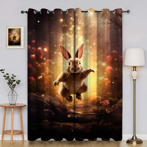 BSYYZQC Licht Vorhang Verdunkelung, Ösenvorhang Kaninchen Verdunklungsvorhänge Geräuschreduzierend, Polyester Anti-Fade Gardinen für Schlafzimmer 2er Set 260x140cm (HxB) von BSYYZQC