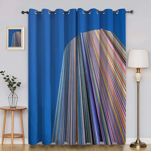 BSYYZQC Linien Vorhang Verdunkelung, Ösenvorhang Bunte GebäUde Verdunklungsvorhänge Geräuschreduzierend, Polyester Anti-Fade Gardinen für Schlafzimmer 2er Set 260x140cm (HxB) von BSYYZQC