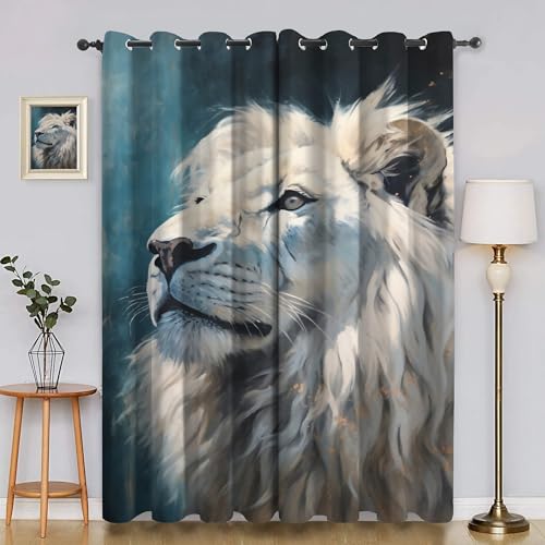 BSYYZQC LöWe Verdunkelungsvorhang, Vorhang Blickdicht Tier Vorhänge mit Ösen, Gardinen Verdunklungsvorhänge für Wohnzimmer Schlafzimmer Kinderzimmer 2er Set 145x140cm (HxB) von BSYYZQC