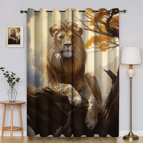 BSYYZQC LöWe Vorhang Verdunkelung, Ösenvorhang Baum Verdunklungsvorhänge Geräuschreduzierend, Polyester Anti-Fade Gardinen für Schlafzimmer 2er Set 260x140cm (HxB) von BSYYZQC