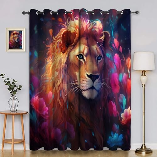 BSYYZQC LöWe Vorhang Verdunkelung, Ösenvorhang Blumen Verdunklungsvorhänge Geräuschreduzierend, Polyester Anti-Fade Gardinen für Schlafzimmer 2er Set 260x140cm (HxB) von BSYYZQC
