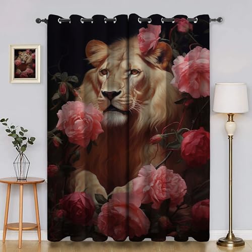 BSYYZQC LöWe Vorhang Verdunkelung, Ösenvorhang Rose Verdunklungsvorhänge Geräuschreduzierend, Polyester Anti-Fade Gardinen für Schlafzimmer 2er Set 260x140cm (HxB) von BSYYZQC