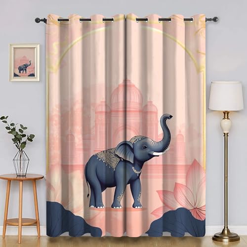 BSYYZQC Lotus Verdunkelungsvorhang, Vorhang Blickdicht Elefant Vorhänge mit Ösen, Gardinen Verdunklungsvorhänge für Wohnzimmer Schlafzimmer Kinderzimmer 2er Set 145x140cm (HxB) von BSYYZQC